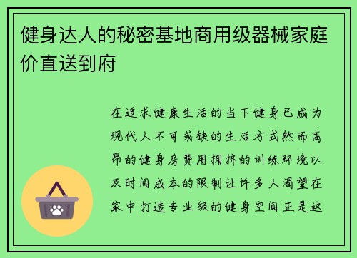 健身达人的秘密基地商用级器械家庭价直送到府