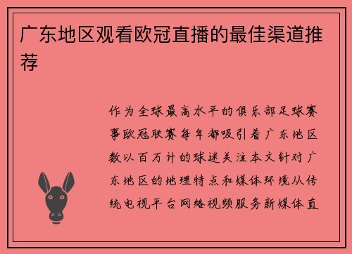 广东地区观看欧冠直播的最佳渠道推荐