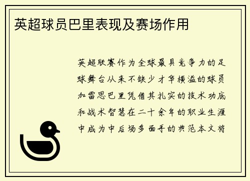 英超球员巴里表现及赛场作用